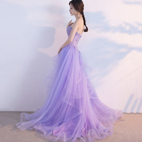 Purple tulle lace long prom dress evening gown - Thumbnail 2