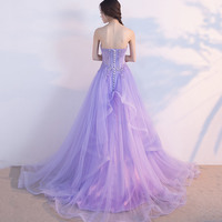 Purple tulle lace long prom dress evening gown - Thumbnail 3