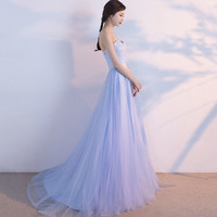 Blue tulle lace long prom dress blue evening gown - Thumbnail 3