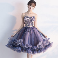 Purple Tulle Lace Short Prom Dress Homecoming Dress - Thumbnail 1