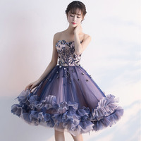Purple Tulle Lace Short Prom Dress Homecoming Dress - Thumbnail 2