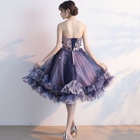 Purple Tulle Lace Short Prom Dress Homecoming Dress - Thumbnail 3