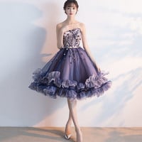 Purple Tulle Lace Short Prom Dress Homecoming Dress - Thumbnail 4