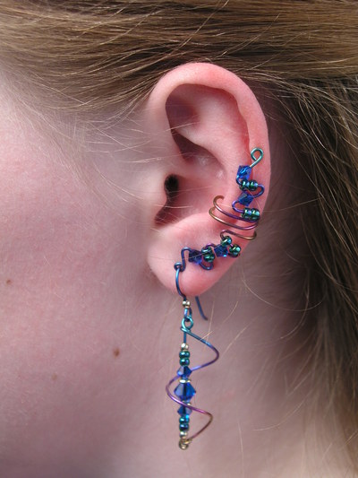 Space Age Niobium Full Length Ear Cuff Set with Matching Earrings