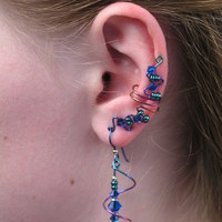 Space Age Niobium Full Length Ear Cuff Set with Matching Earrings - Thumbnail 1