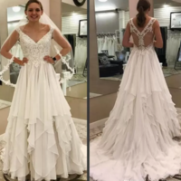 Simple Classic Lace Wedding Dresses Back Hollow Lace Appliques Bridal Gowns Chiffon Tiered Skirts Sweep Train Plus Size Wedding Dresses,1223 - Thumbnail 1