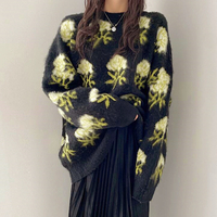 Chic Flower Floral Pullover Knitted Sweater - Thumbnail 5
