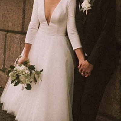 Boho simple ball gown short wedding dresses beach bridal gowns,1225 - Thumbnail 2