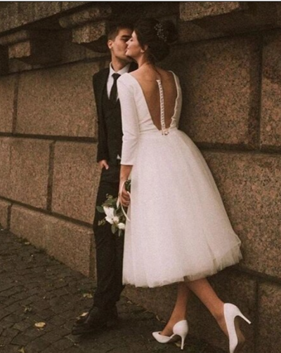 Boho Simple Ball Gown Short Wedding Dresses Beach Bridal Gowns,1225