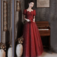 Shiny tulle sequins long prom dress red evening gown - Thumbnail 3
