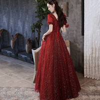 Shiny tulle sequins long prom dress red evening gown - Thumbnail 5