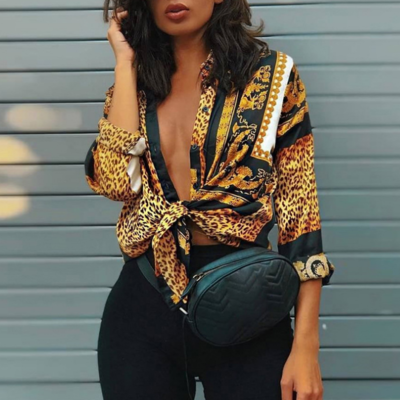 Design leopard print long sleeve top - Thumbnail 1