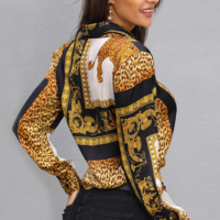 Design Leopard Print Long Sleeve Top - Thumbnail 1