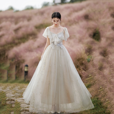 Cute tulle sequins long prom dress evening dress - Thumbnail 3