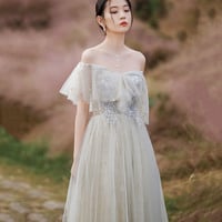 Cute tulle sequins long prom dress evening dress - Thumbnail 3