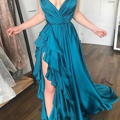 Mermaid elastic satin long prom dresses with side slit - Thumbnail 2