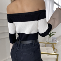 Women'S Striped Long-Sleeved One-Shoulder Top - Thumbnail 2