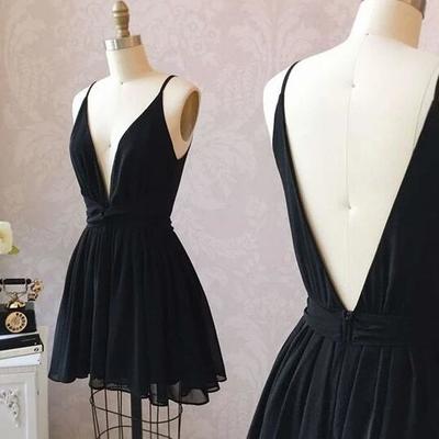 Cute short black v neck homecoming dress formal dress - Thumbnail 2