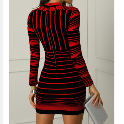 Women's fashion printed long sleeve zipper dress
