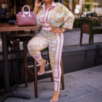 Fashion Printed Loose Long Sleeve Two-Piece Suit - Thumbnail 3