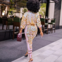 Fashion Printed Loose Long Sleeve Two-Piece Suit - Thumbnail 2