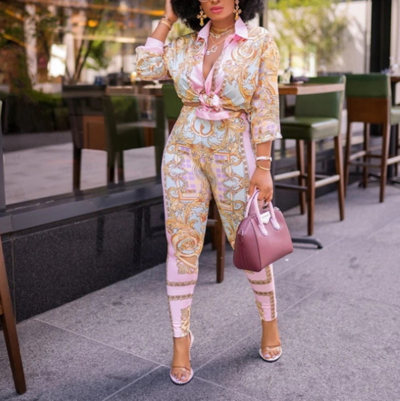 Fashion Printed Loose Long Sleeve Two-Piece Suit