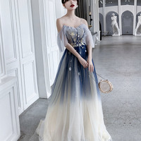 Blue tulle sequins long prom dress blue evening dress - Thumbnail 3