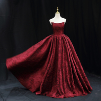 Burgundy satin long ball gown dress formal dress - Thumbnail 1