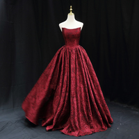 Burgundy satin long ball gown dress formal dress - Thumbnail 2
