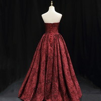 Burgundy satin long ball gown dress formal dress - Thumbnail 3