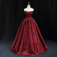 Burgundy satin long ball gown dress formal dress - Thumbnail 4