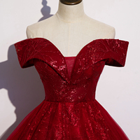 Burgundy sequins long ball gown dress formal dress - Thumbnail 2