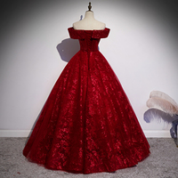 Burgundy sequins long ball gown dress formal dress - Thumbnail 4