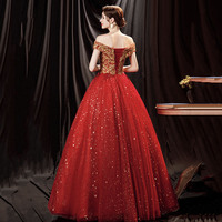 Red tulle sequins long prom dress A line evening gown - Thumbnail 4