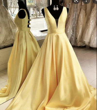 V Neck Prom Dresses Yellow