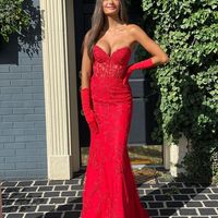 Sexy Mermaid Sweetheart Red Long Prom Dresses with Appliques - Thumbnail 1