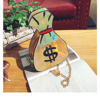 New retro creative funny personality embroidery dollar purse reflective laser messenger bag - Thumbnail 3
