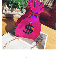 New retro creative funny personality embroidery dollar purse reflective laser messenger bag - Thumbnail 4