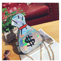 New retro creative funny personality embroidery dollar purse reflective laser messenger bag - Thumbnail 5