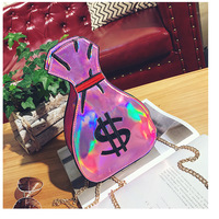 New retro creative funny personality embroidery dollar purse reflective laser messenger bag - Thumbnail 8