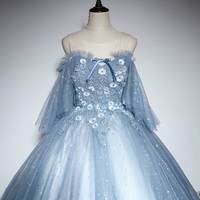 Blue tulle lace long ball gown dress formal dress - Thumbnail 1