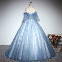 Blue tulle lace long ball gown dress formal dress - Thumbnail 3