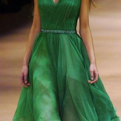 Elegent v neck knee length green prom dresses,homecoming dress - Thumbnail 2