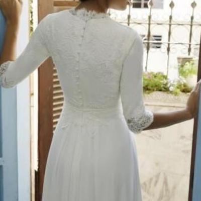 Vintage a line half sleeve chiffon prom dress wedding dress - Thumbnail 2