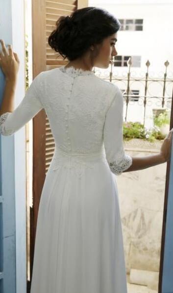 Vintage A Line Half Sleeve Chiffon Prom Dress Wedding Dress