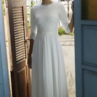 Vintage A Line Half Sleeve Chiffon Prom Dress Wedding Dress - Thumbnail 1