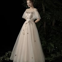 Cute tulle sequins long prom dress evening dress - Thumbnail 1