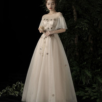 Cute tulle sequins long prom dress evening dress - Thumbnail 4