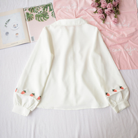 Strawberry Embroidery Doll Collar Sweet Long Sleeve White Shirt - Thumbnail 3