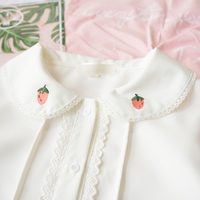 Strawberry Embroidery Doll Collar Sweet Long Sleeve White Shirt - Thumbnail 6